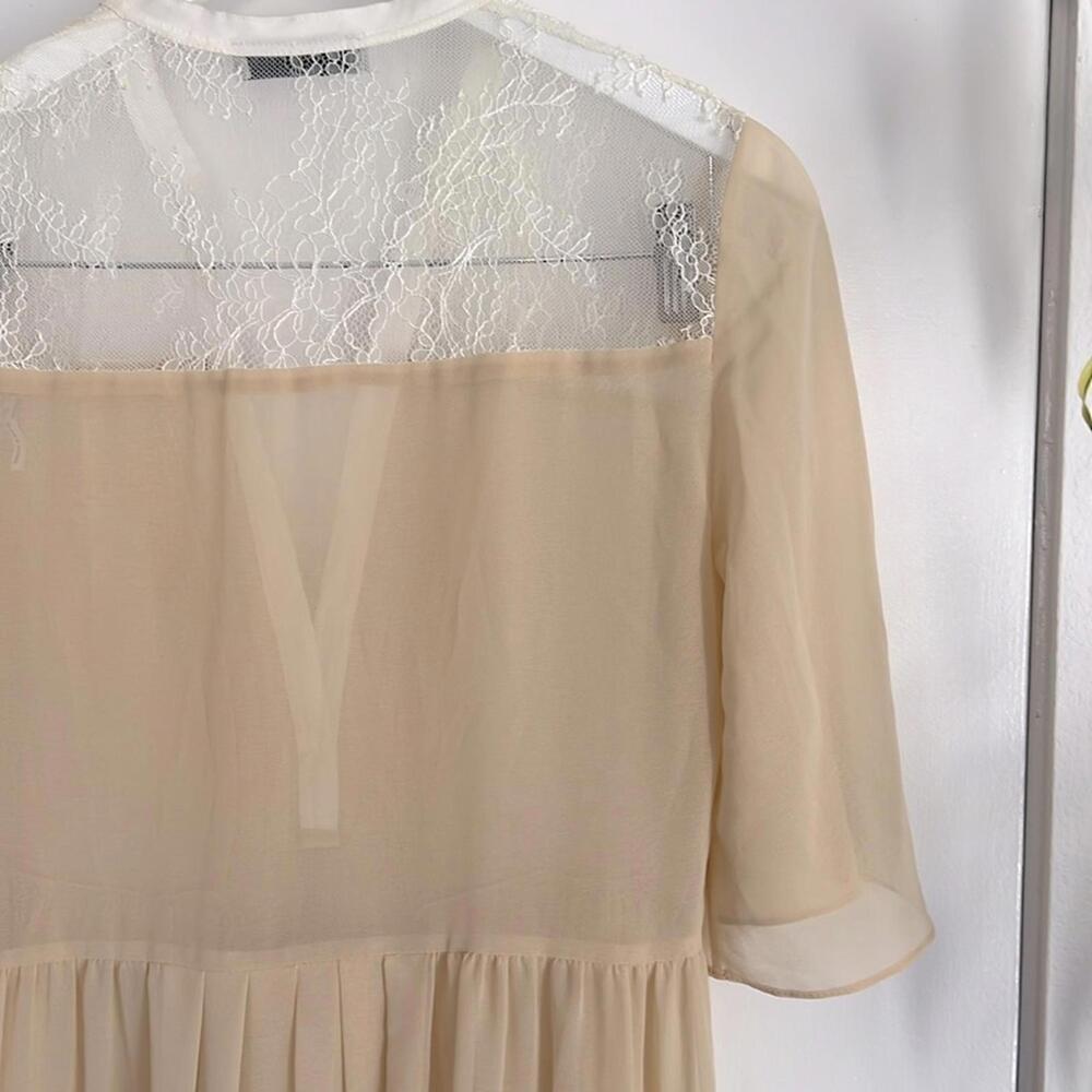SANDRO Paris Beige and White Silk Popover Short Sleeve Midi Dress Size M - Picture 5 of 5